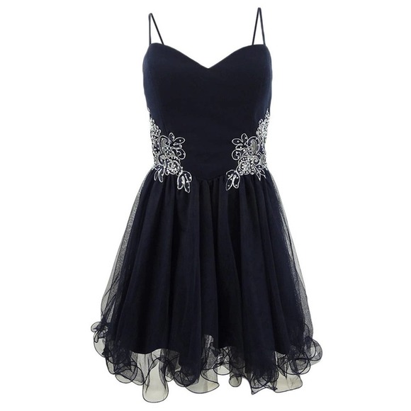 Prom Dress Blondie Nites Navy Blue Fit & Flare Applique Formal Prom Dress Size 9 - Picture 5 of 12